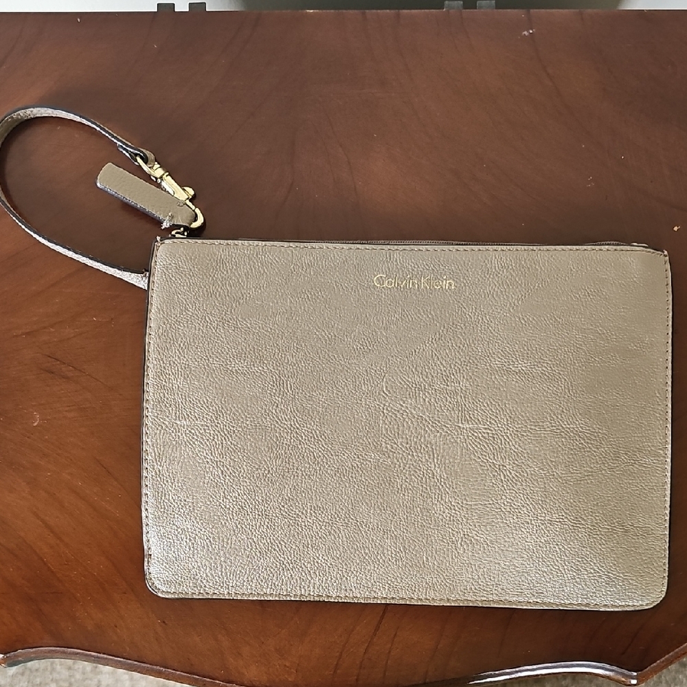 Calvin Klein Tan Clutch Wristlet with Minimalist Design